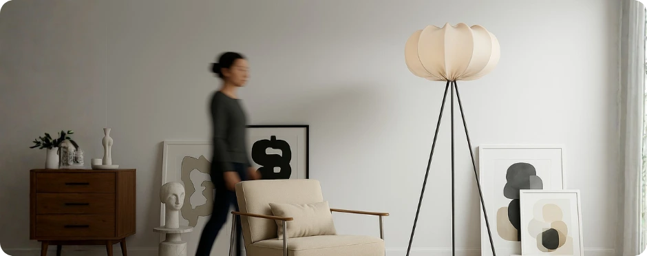 Zdjęcie lampy podłogowej w nowoczesnym salonie