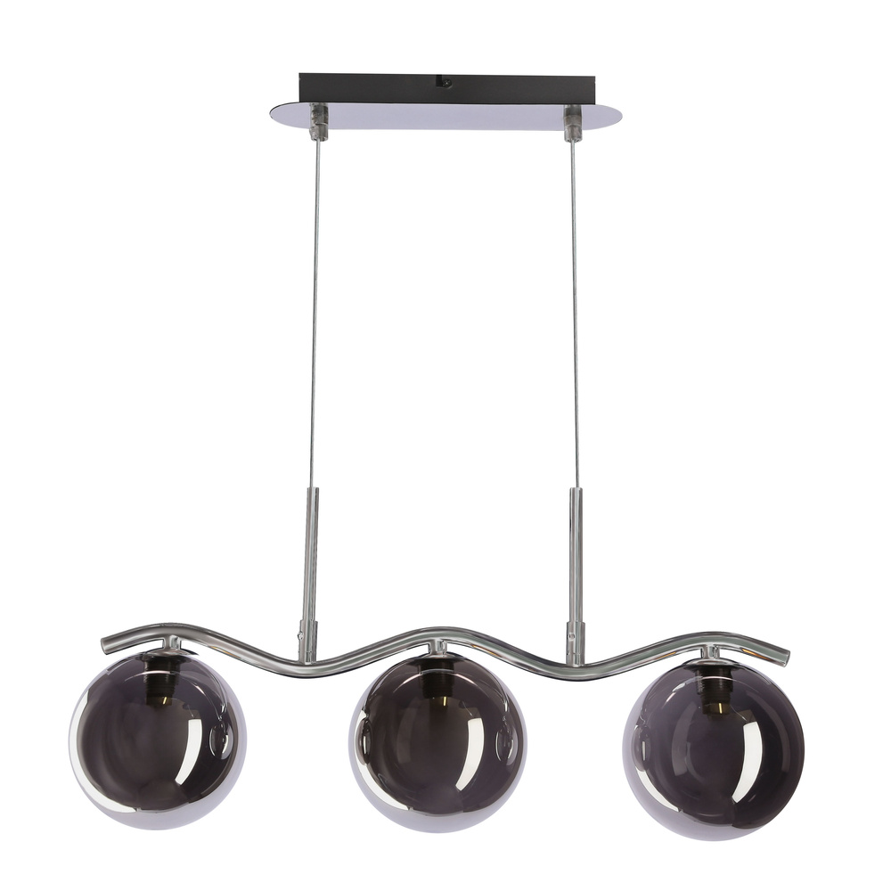 Lampa wisząca Lumos kula potrójna szklane klosze grafitowe chrom do jadalni nad stół