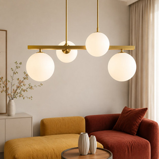 Lampa wisząca Kama szklane kule mosiądz 4-płomienna do salonu G9