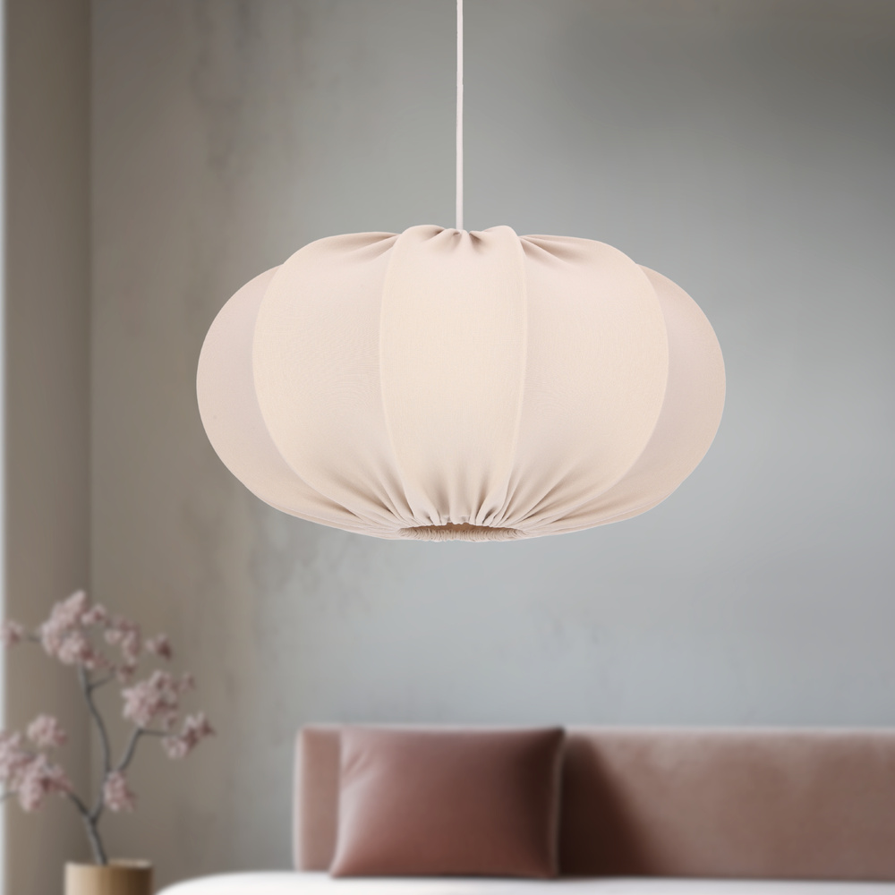 Lampa wisząca CAFEE' skandynawska z abażurem beżowym frappe 52 cm - minimalistyczne oświetlenie sufitowe w stylu japandi E27