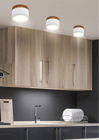 Lampa sufitowa tuba Tuba biała drewniana LED 9W natynkowa okrągła