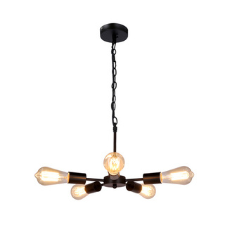 Lampa wisząca Sparta metalowa czarno‑srebrna 6‑płomienna do salonu E14