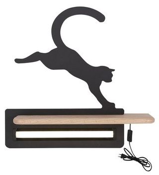 Kinkiet Cat Kids z półką LED zintegrowany do pokoju dziecięcego czarny