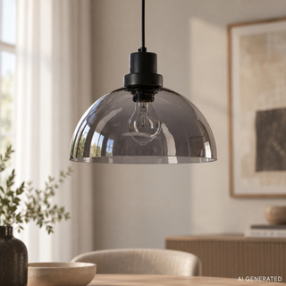 Lampa wisząca Barca z dymionym kloszem pojedyncza szklano-metalowa czarna
