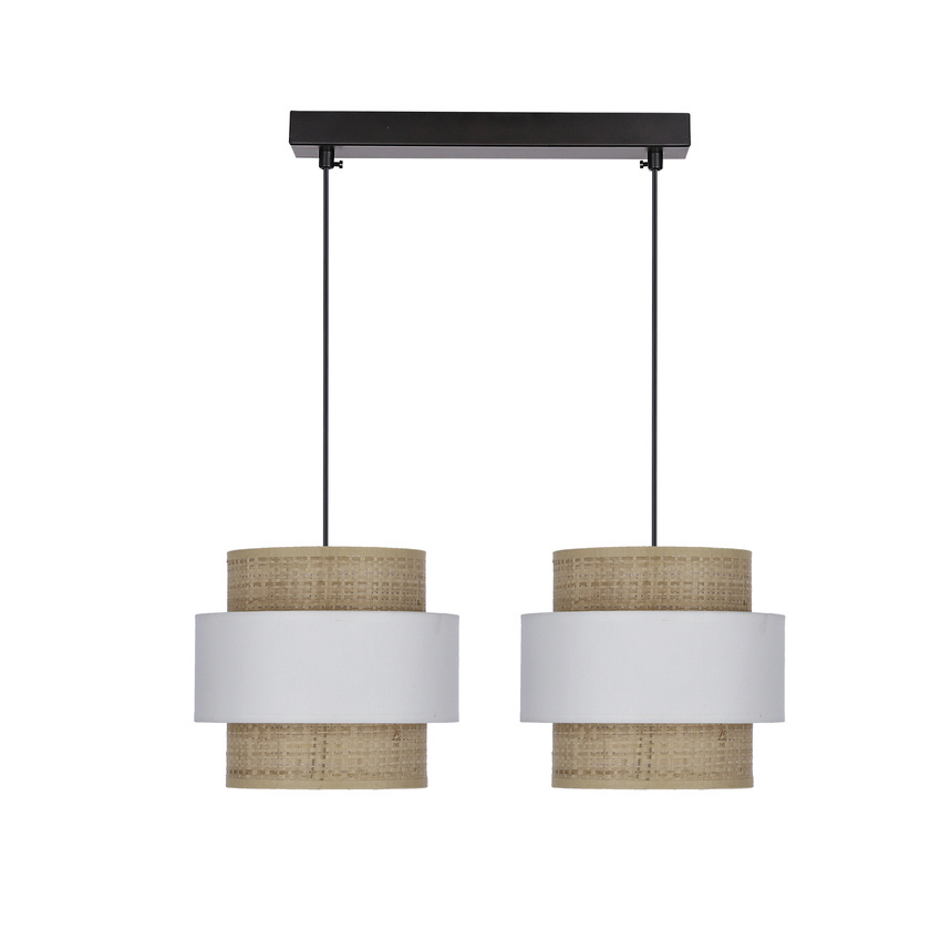 Rattan lampa wisząca 2x40W E27 abażur biały+kremowy