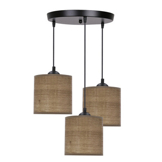 Lampa wisząca z abażurami Legno rattanowa orzechowa potrójna nad stół
