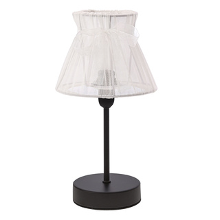 Lampka nocna Sigalea z białym abażurem organza czarna do sypialni E14