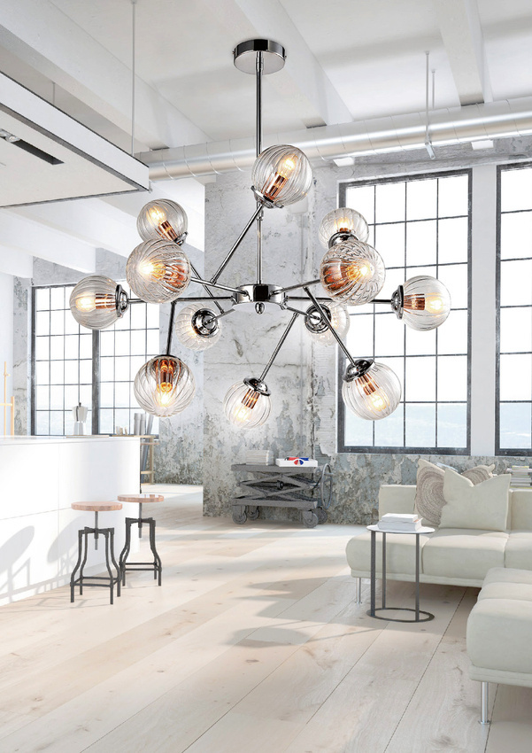 Lampa wisząca Best szklane klosze kula 12-płomienna chrom do salonu