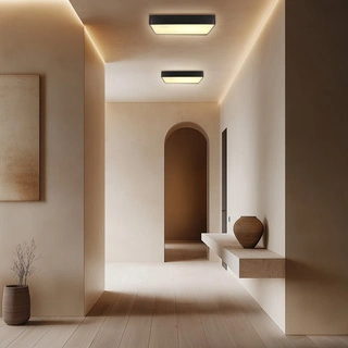 Plafon sufitowy LED QUATTRO czarny – kwadratowy ze szklanym kloszem – minimalistyczna lampa sufitowa