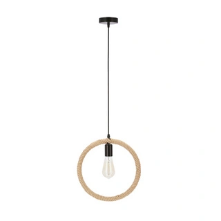 Lampa wisząca Kolo z plecionym abażurem koło czarno‑beżowa do salonu 1xE27