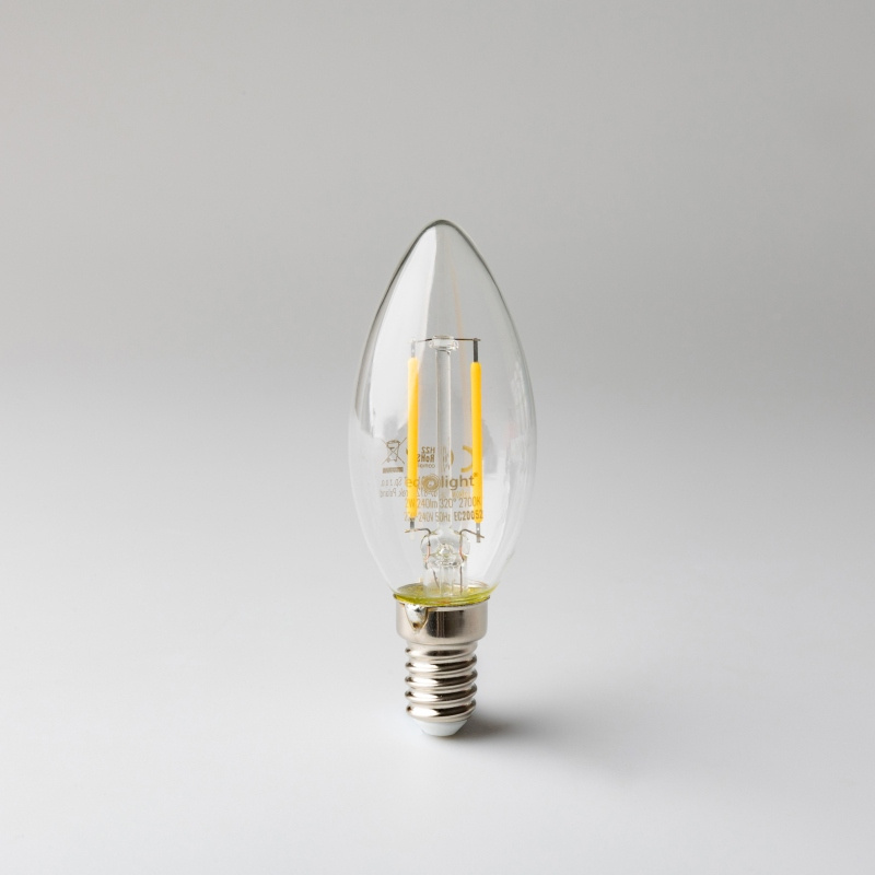 Żarówka LED filament świeczka E14 2W barwa ciepła