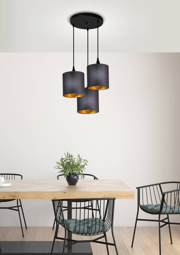 Lampa wisząca z abażurami Long nowoczesna potrójna czarna do salonu
