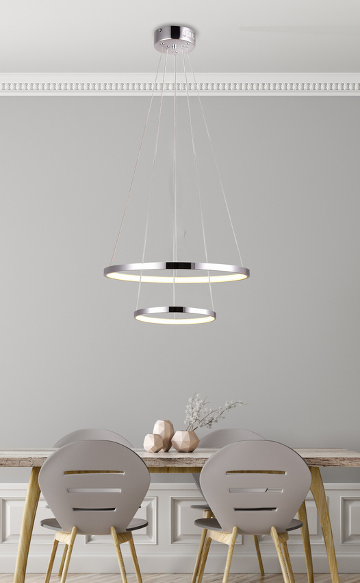 Lampa wisząca Lune okrągła chrom LED podwójna do salonu 50 cm metal