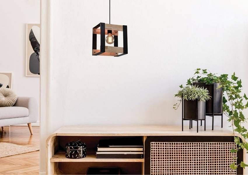Lampa wisząca Varna czarna drewniana loft do salonu 1xE27 regulowana