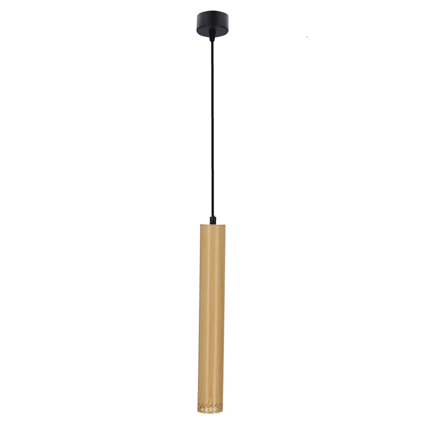 Lampa wisząca tuba Tubo czarno-drewniana pojedyncza GU10 regulowana wysokość