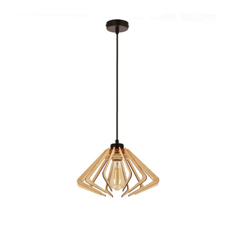 Lampa wisząca Eco 6 drewniana z abażurem pojedyncza do salonu E27