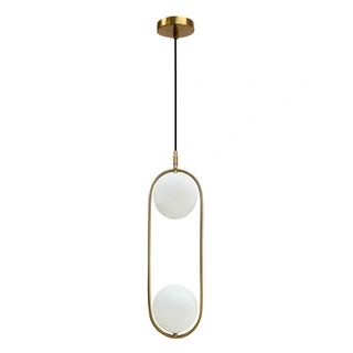 Lampa wisząca CORDEL elegancka - złoty szczotkowany z mlecznymi kloszami kulkami - nowoczesne oświetlenie salonu 2x G9 LED
