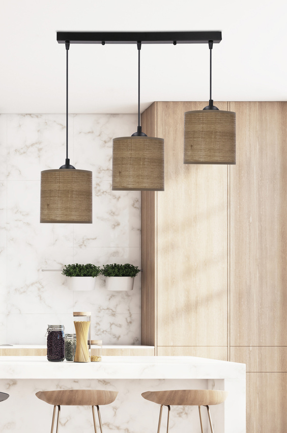 Lampa wisząca z abażurami Legno rattanowa potrójna nad stół