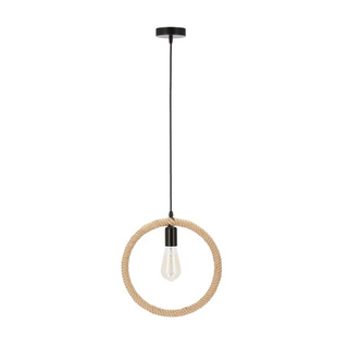 Lampa wisząca Kolo z plecionym abażurem koło czarno‑beżowa do salonu 1xE27