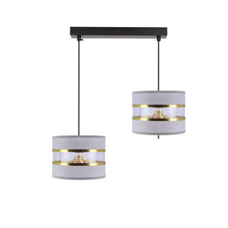 Lampa wisząca z abażurami Pandy czarna podwójna szare i złote klosze E27
