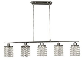 Lampa wisząca Royal chrom z kryształkami 5-płomienna na belce do salonu