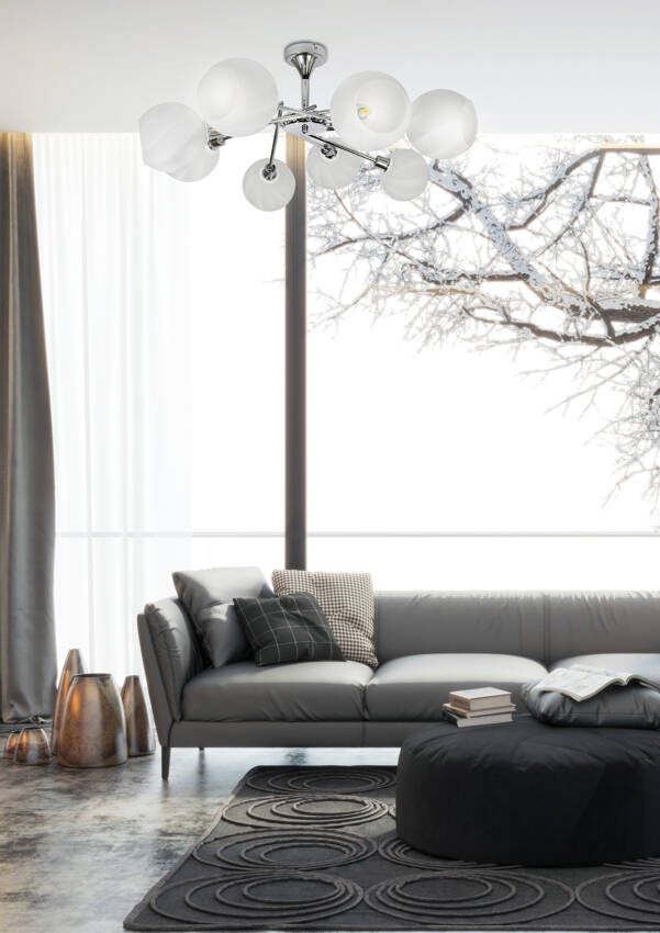 Lampa sufitowa Raul ze szklanymi kloszami regulowana 8-punktowa do salonu