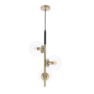 Lampa wisząca Duo szklana 3-punktowa złota do salonu i jadalni