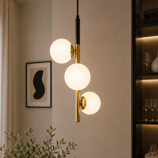 Lampa wisząca Duo potrójna kula szklana matowe złoto do salonu E14
