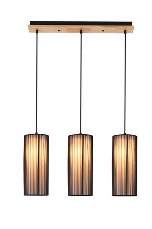 Lampa wisząca z abażurami Kioto nowoczesna czarna potrójna drewniana nad stół