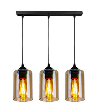 Lampa wisząca Bistro potrójna szklana nad stół do jadalni czarno brązowa
