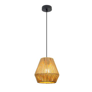 Lampa wisząca Etnos z kloszem pojedyncza metalowa z tkaniny do salonu