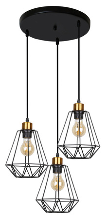 Lampa wisząca Primo potrójna druciana czarna ze złotem do salonu E27