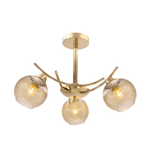 Lampa wisząca Lunore potrójna szklana złota z bursztynowym kloszem E27