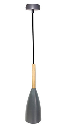 Lampa wisząca Trosa szara metalowa z drewnem do kuchni pojedyncza E27