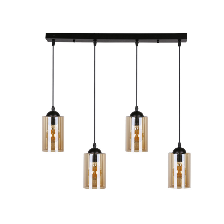 Lampa wisząca Bistro listwa szklane klosze czarna 4-płomienna do jadalni E27