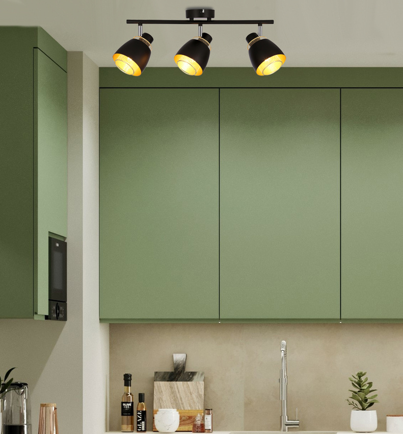Aleksandria lampa sufitowa listwa 3x40w klosz czarny+złoty - Candellux