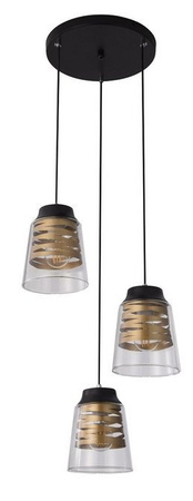 Lampa wisząca Fresno szklana potrójna czarno‑złota do jadalni 3xE27