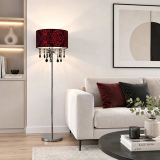 Lampa podłogowa Astor z welurowym abażurem i kryształkami do salonu 3-punktowa E14