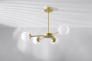 Lampa wisząca Mati kula do salonu potrójna mosiądz biała szklana 4xG9