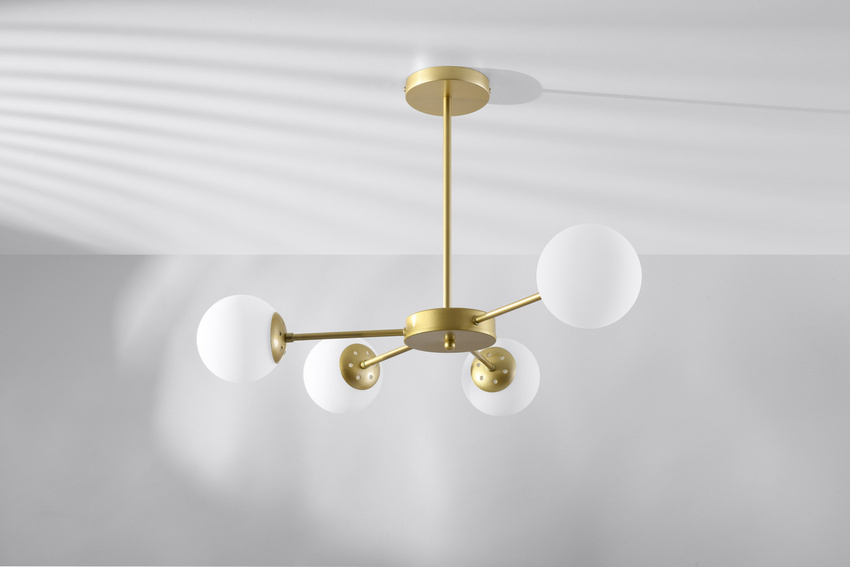 Lampa wisząca Mati kula do salonu potrójna mosiądz biała szklana 4xG9