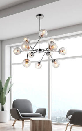 Lampa wisząca Best szklane klosze kula 12-płomienna chrom do salonu