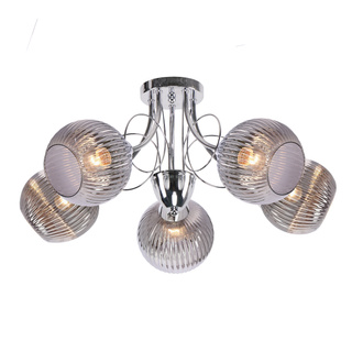 Lampa wisząca Mirox 5-punktowa szklana z grafitowym kloszem srebrna
