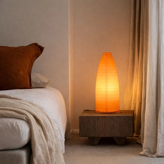 Lampka nocna Papirus pomarańczowa papierowa z abażurem