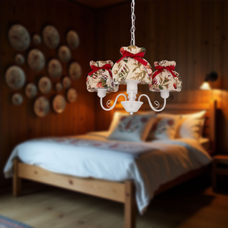 Lampa wisząca z abażurami Rozano biała kwiatowy abażur do sypialni E27