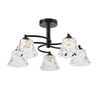 Lampa wisząca Sudan czarna 5-punktowa z bezbarwnym kloszem do salonu