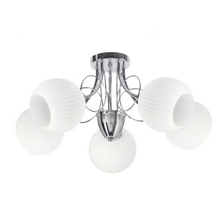 Lampa wisząca Tartine szklana 5-punktowa z białym kloszem srebrna