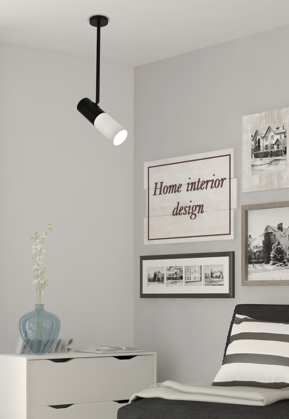 Lampa wisząca tuba regulowana czarno-biała GU10
