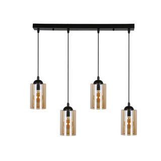 Lampa wisząca Bistro listwa szklane klosze czarna 4-płomienna do jadalni E27