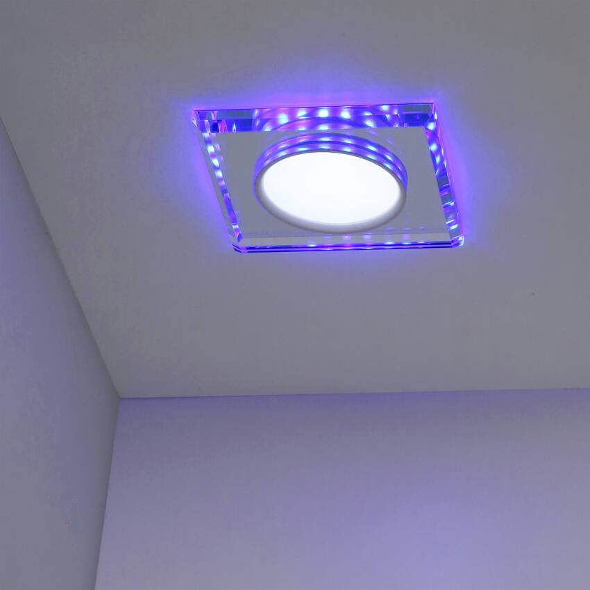 Oczko sufitowe kwadratowe niebieskie szklane zintegrowany LED 6500K dekoracyjne do salonu