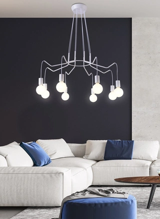 Lampa wisząca Basso biała metalowa 8-płomienna do salonu nowoczesna E27